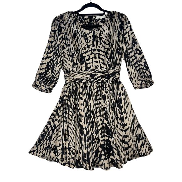 Sandro Silky Animal Print Studded 3/4 Sleeve Party Dress Glam Rocker Edgy sz 2 - Picture 1 of 12